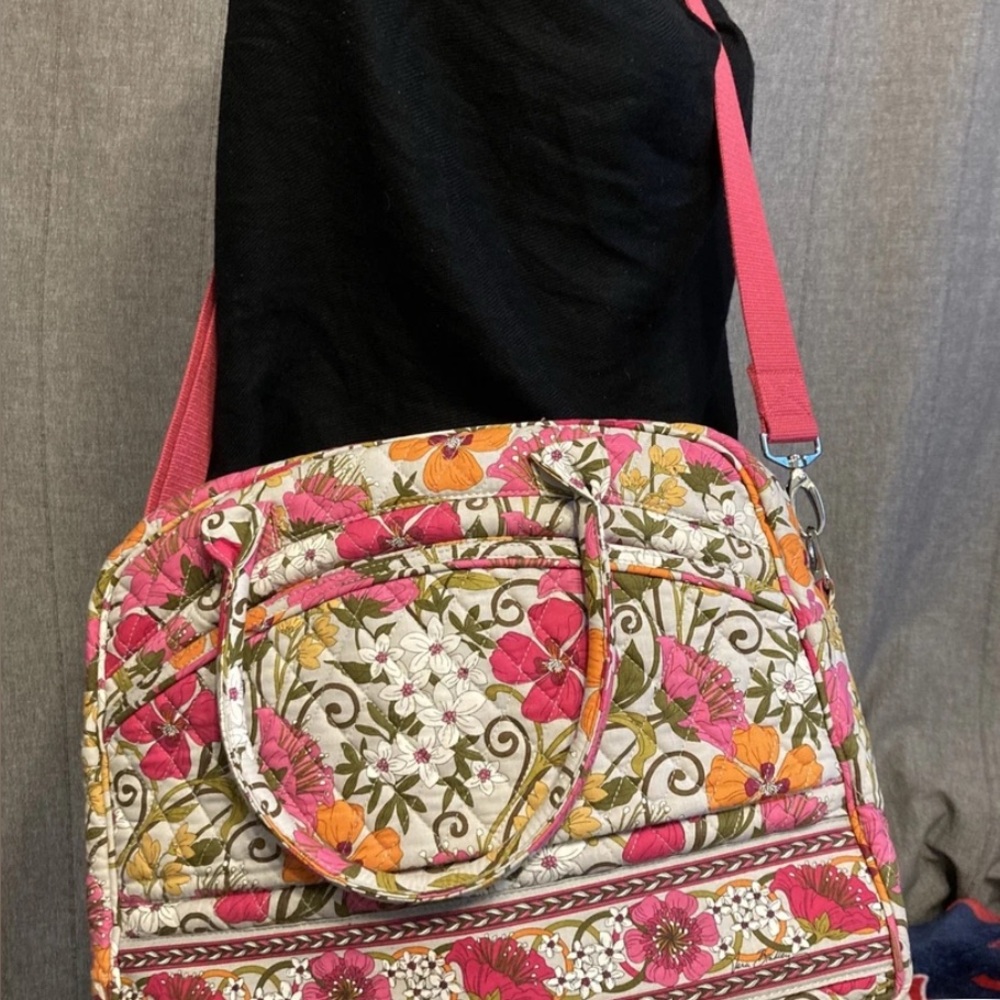 Vera Bradley Metropolitan Tea Garden Cotton Laptop Crossbody Bag Tote Purse